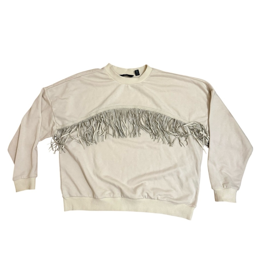 Vero Moda Cream Fringe Crewneck Sweater